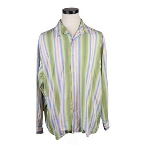 Tommy Bahama XXL Striped TENCEL Shirt Pastel Green Blue Long Sleeve
